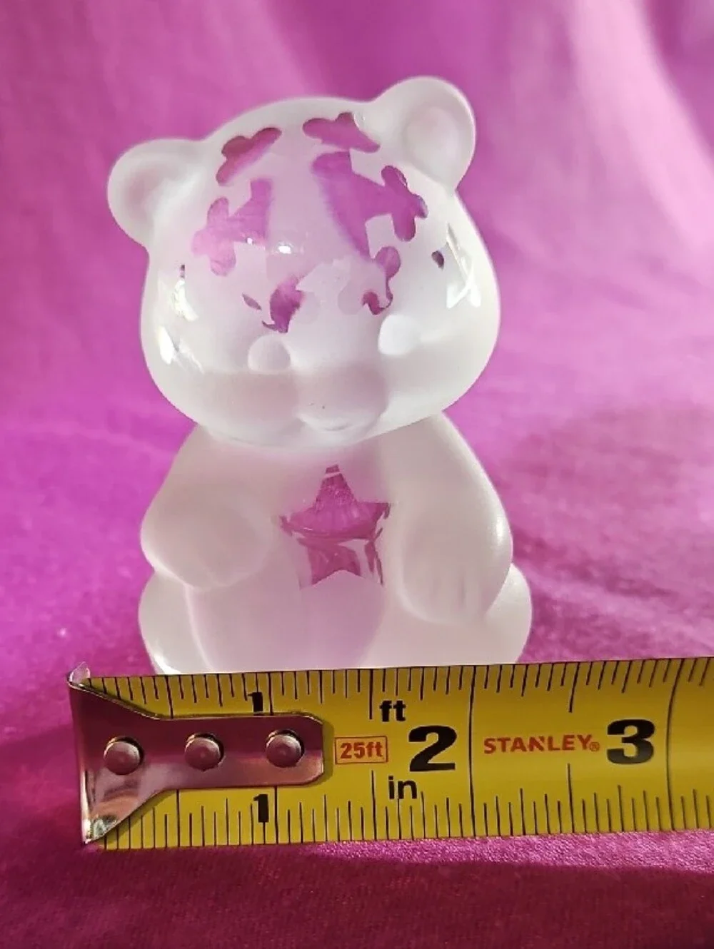 Fenton Satin Glass Bear Figure with Sand-Carved Winter Stars & Snowflakes